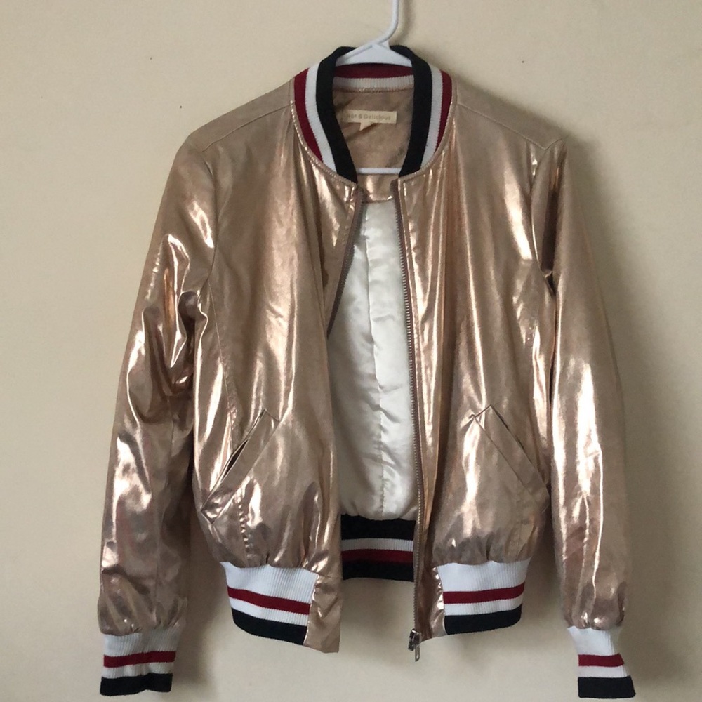 Hot & Delicious Metallic Zip Up Jacket ROSE GOLD - Picture 6 of 15